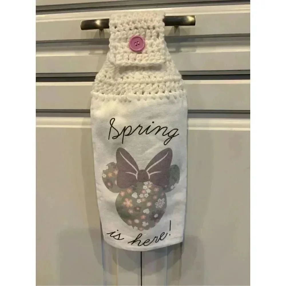 Crochet Top Kitchen Towel- Spring Is Here Minnie Mouse